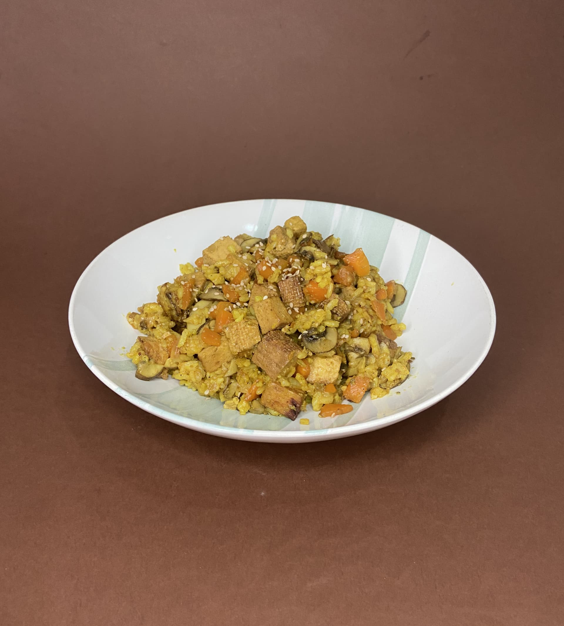 Stir-Fried Rice with Vegetables, Tofu and Mushrooms